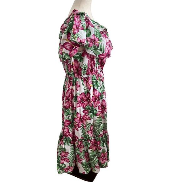 Crown & Ivy Tropical Floral On or Off the Shoulder Cotton Midi Dress Ruffles M - Picture 5 of 6